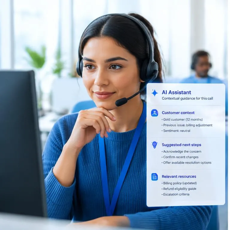 Agent Assist specialists working together in a bright corporate environment