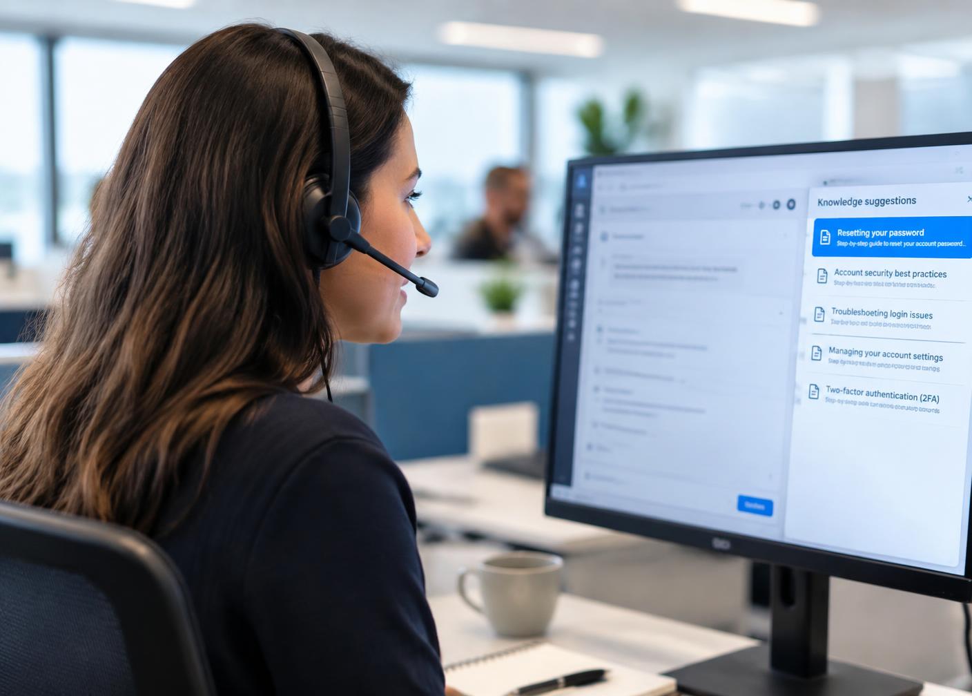 Service agent on a call with knowledge suggestions on screen