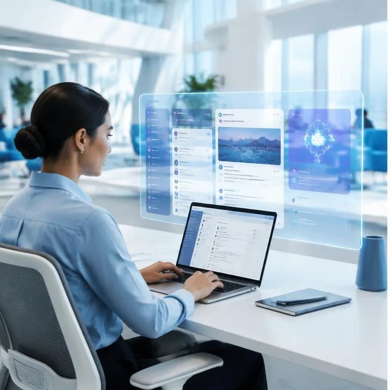 AI Workspace specialists working together in a bright corporate environment