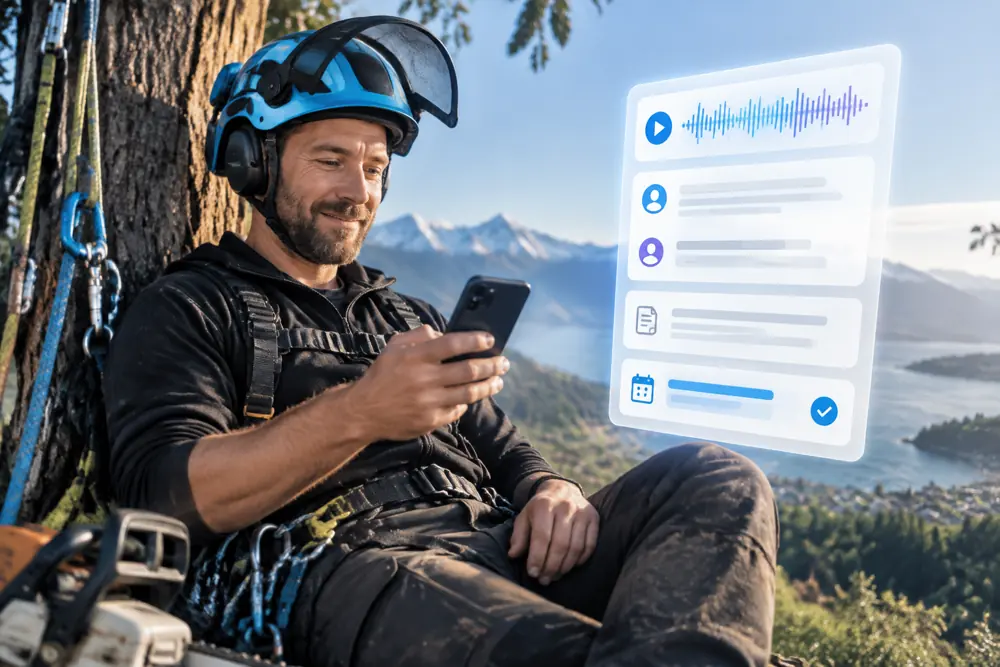 Arborists / tree services owner reviewing SAM call summaries and pre-booked jobs on a phone