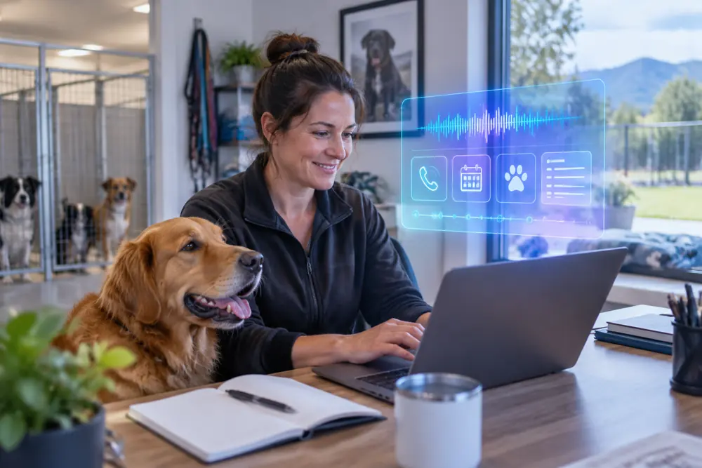 Business owner reviewing Voice AI conversation outcomes