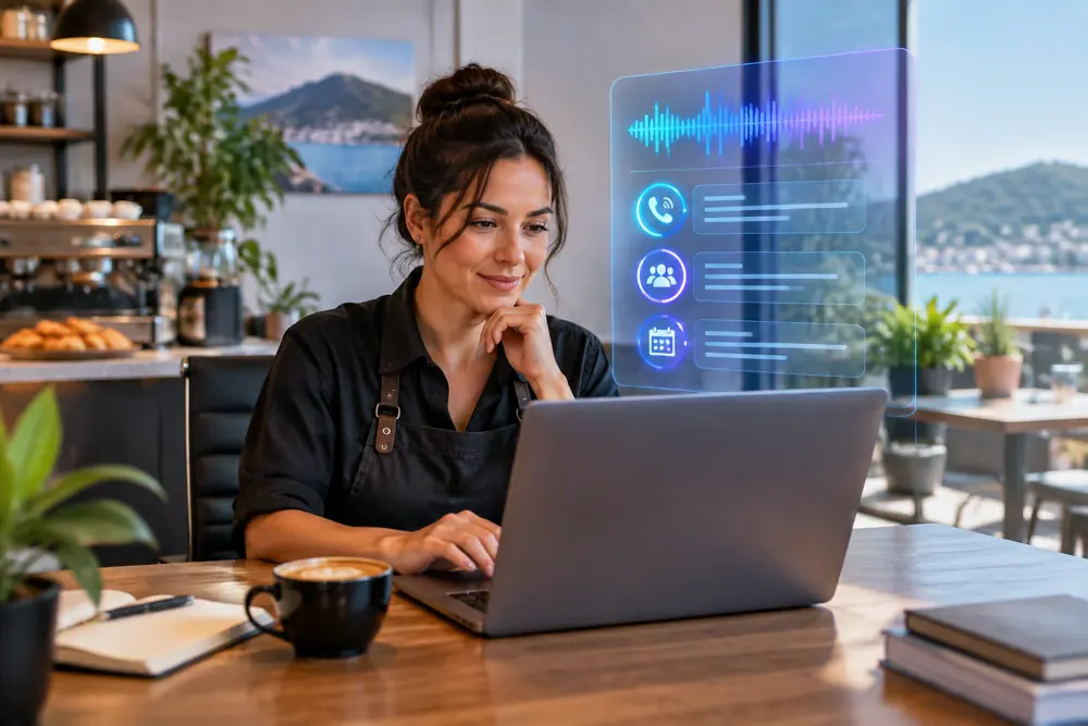 Business owner reviewing Voice AI conversation outcomes