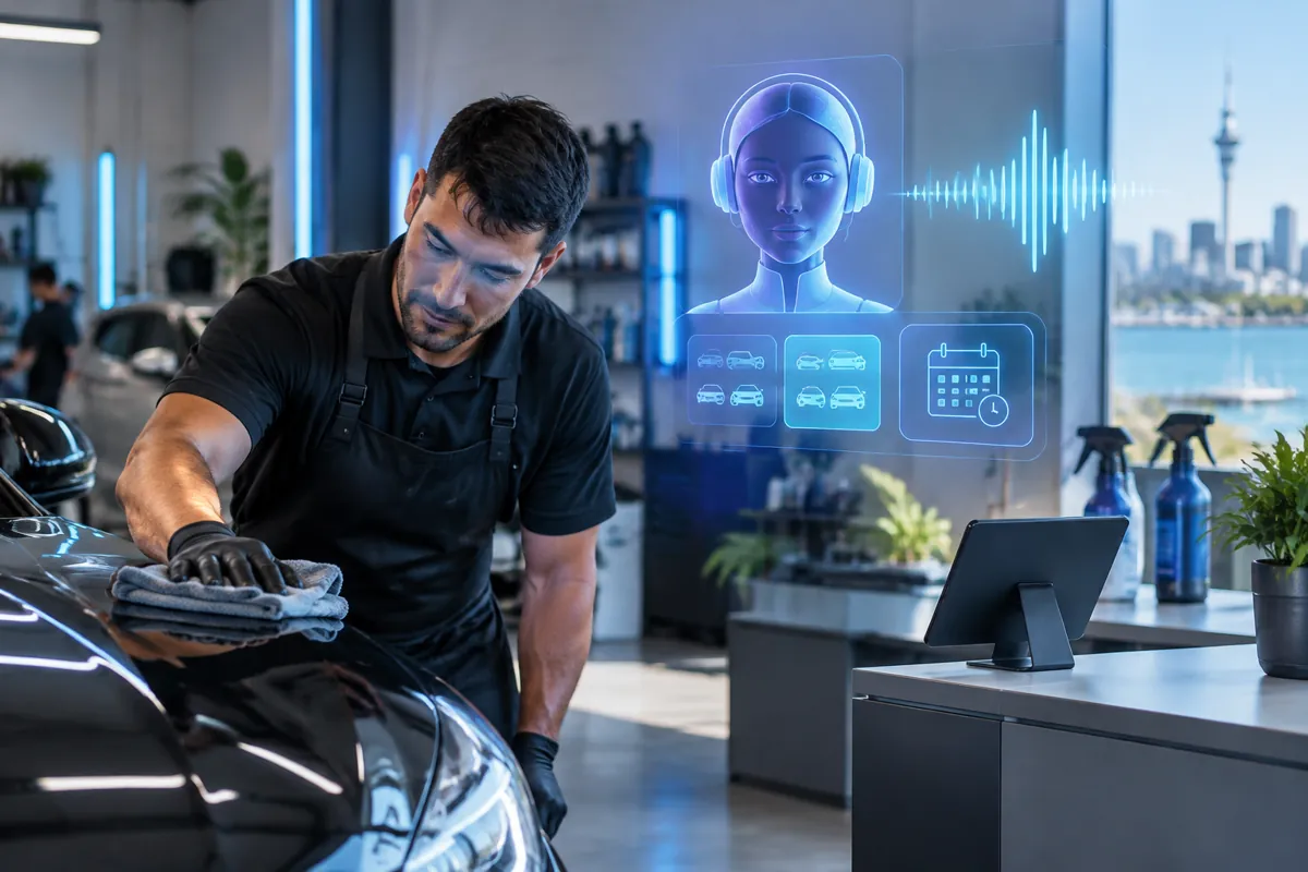 Car-detailing companies team at work while AIIT Voice AI answers customer calls