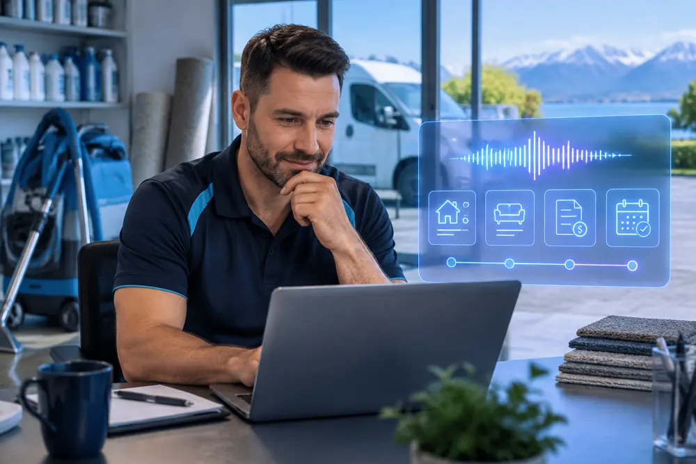 Business owner reviewing Voice AI conversation outcomes
