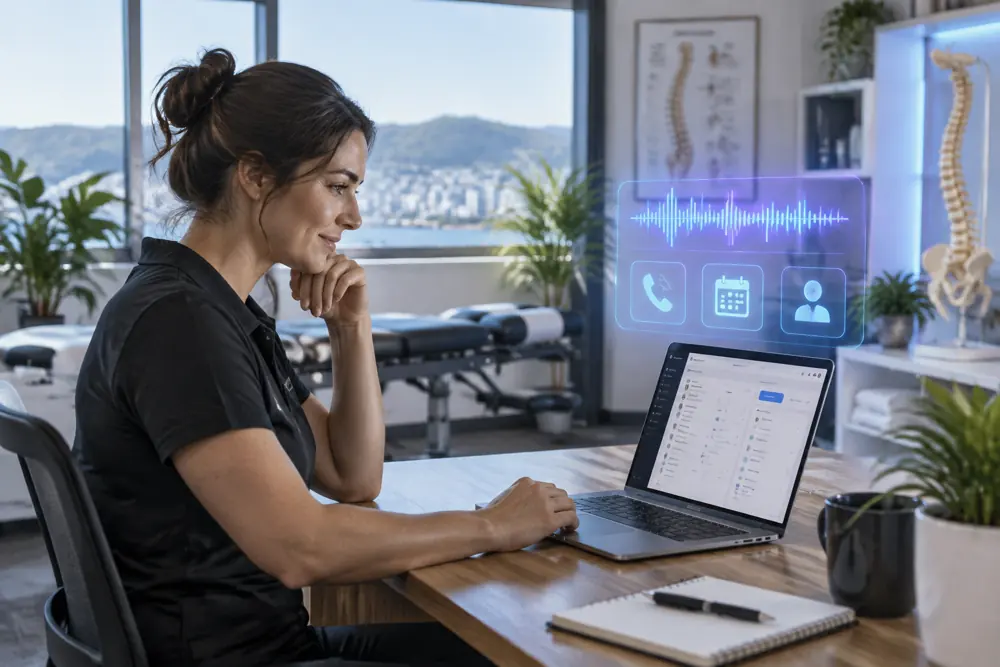 Business owner reviewing Voice AI conversation outcomes