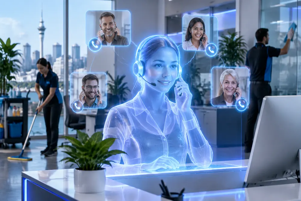 SAM digital receptionist answering calls for a New Zealand commercial cleaners business