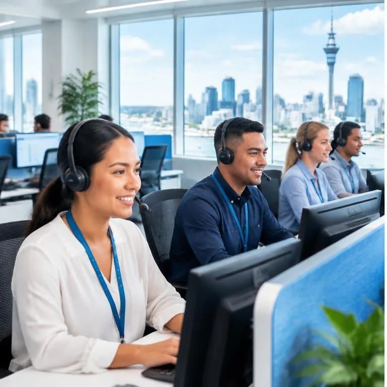 Contact Centres operations specialists working together in a bright corporate environment