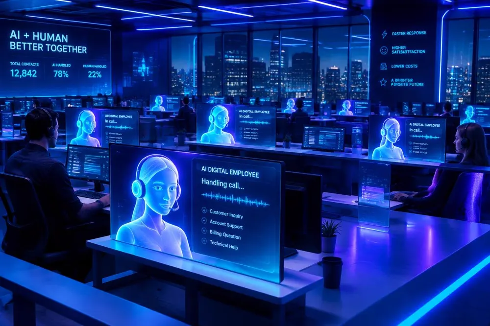 Night-time contact centre with AI digital employees handling calls