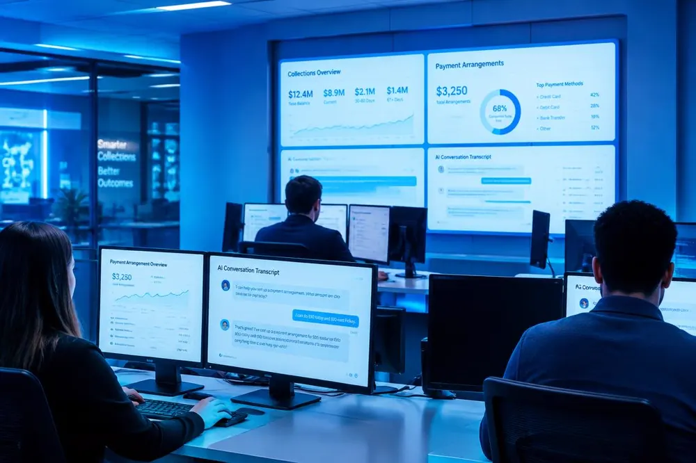 Collections operations room with payment arrangement dashboards