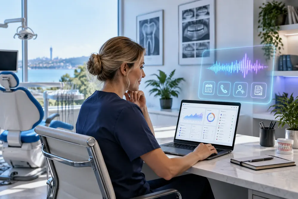 Business owner reviewing Voice AI conversation outcomes