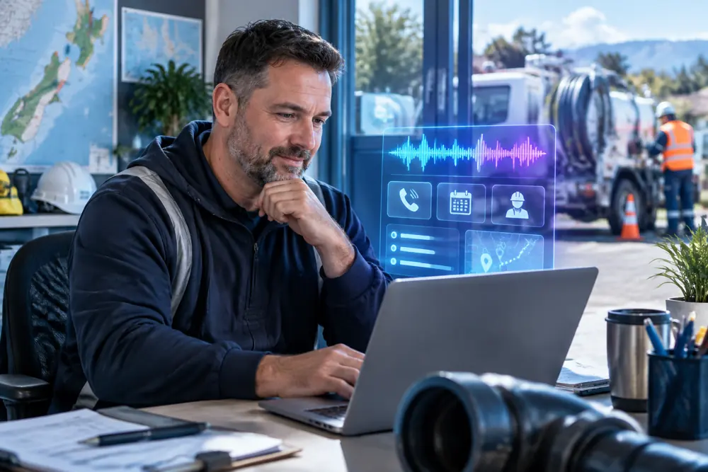 Business owner reviewing Voice AI conversation outcomes