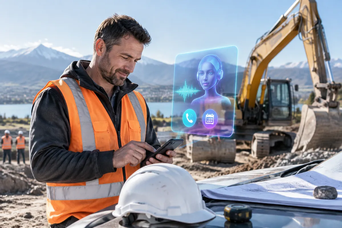 Excavation contractors team at work while AIIT Voice AI answers customer calls