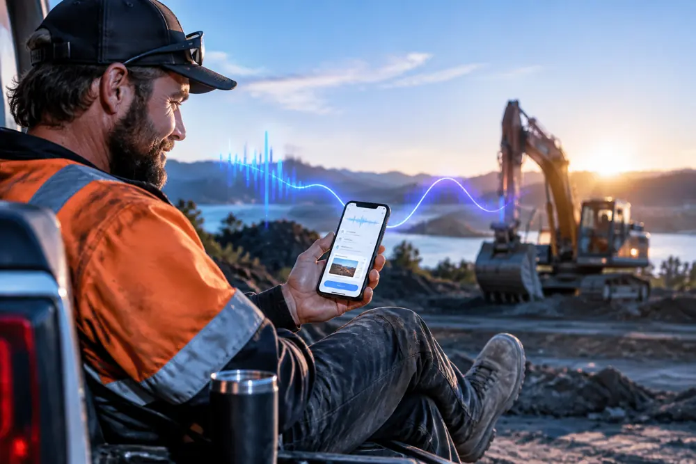 Excavation contractors owner reviewing SAM call summaries and pre-booked jobs on a phone
