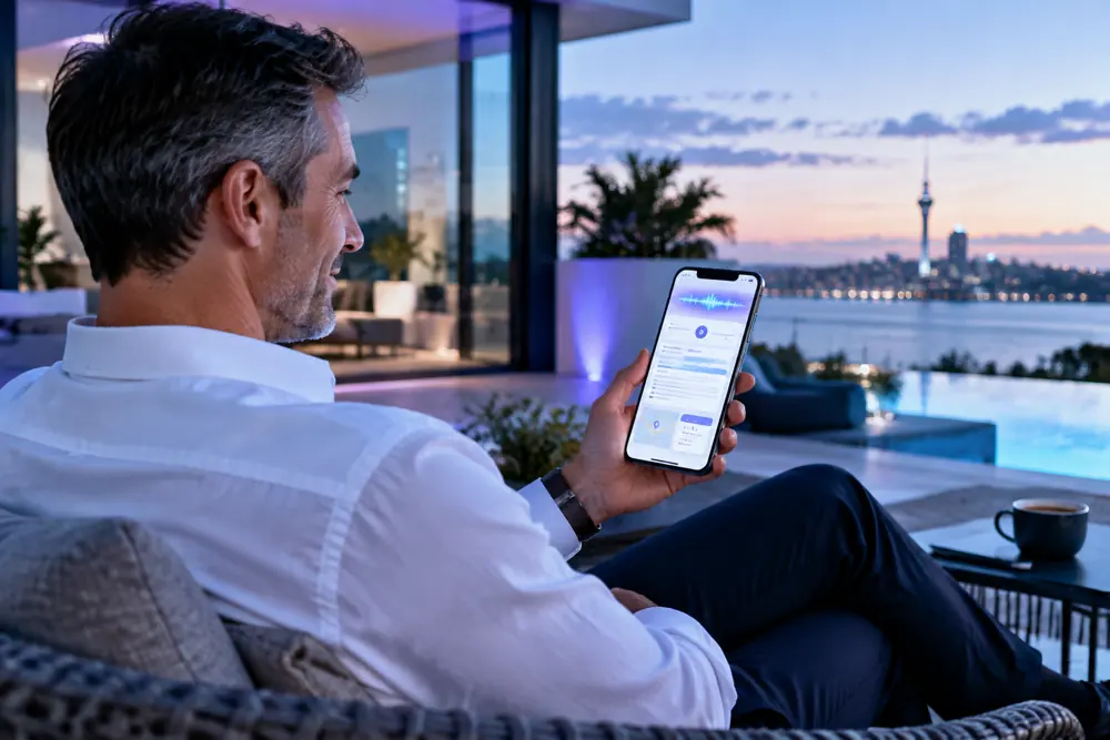 Financial advisers owner reviewing SAM call summaries and pre-booked jobs on a phone