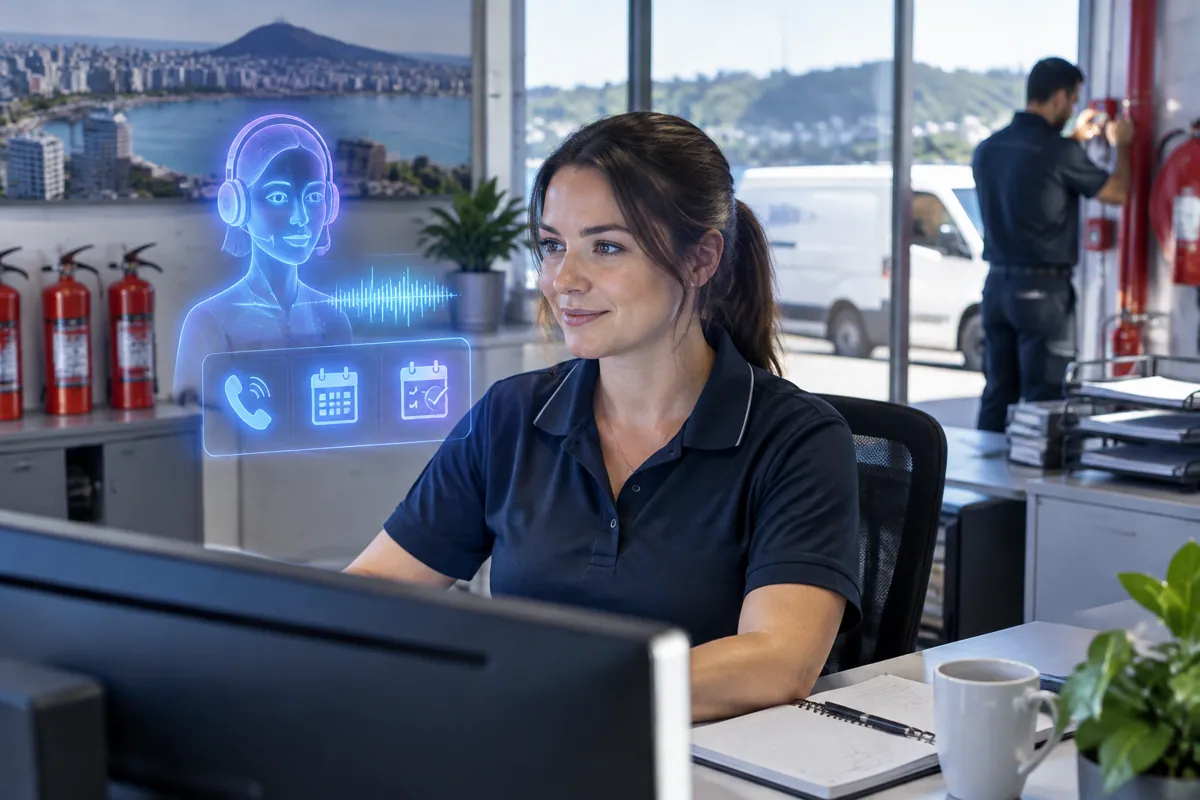 Fire-protection companies team at work while AIIT Voice AI answers customer calls