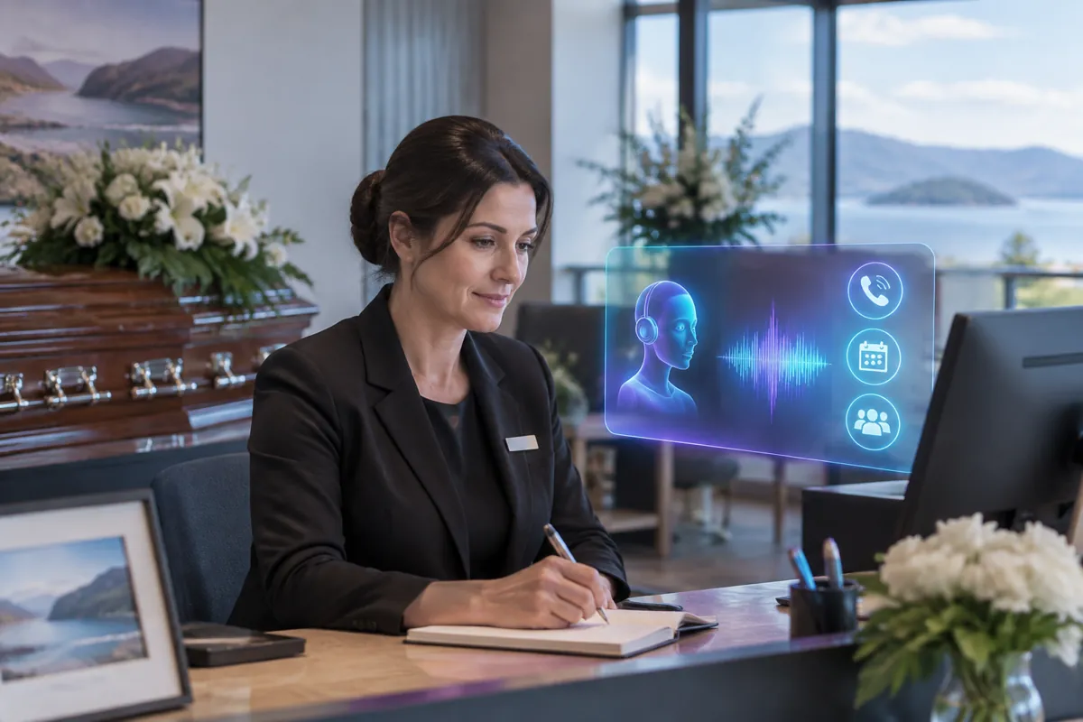 Funeral directors team at work while AIIT Voice AI answers customer calls