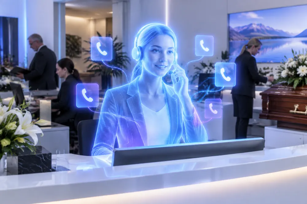 SAM digital receptionist answering calls for a New Zealand funeral directors business