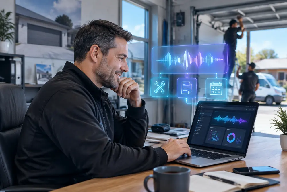 Business owner reviewing Voice AI conversation outcomes