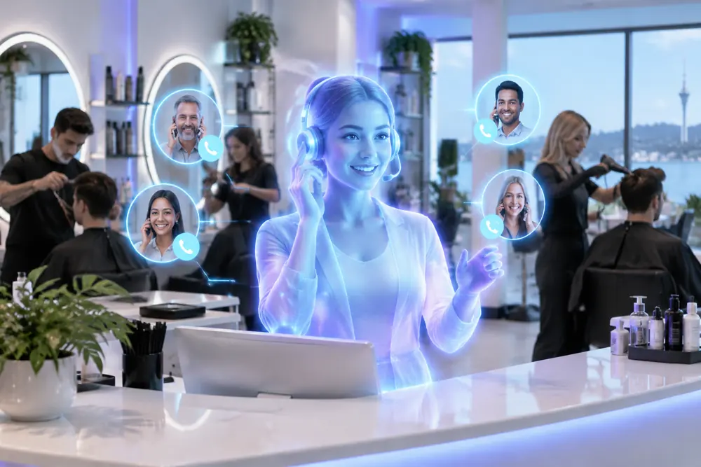 SAM digital receptionist answering calls for a New Zealand hairdressers/barbers business