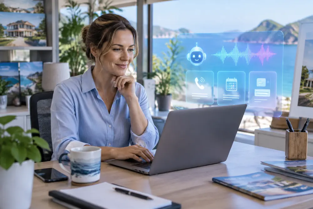 Business owner reviewing Voice AI conversation outcomes