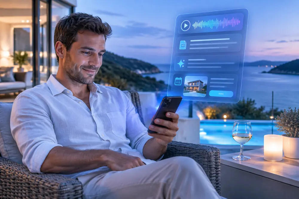 Holiday rentals owner reviewing SAM call summaries and pre-booked jobs on a phone