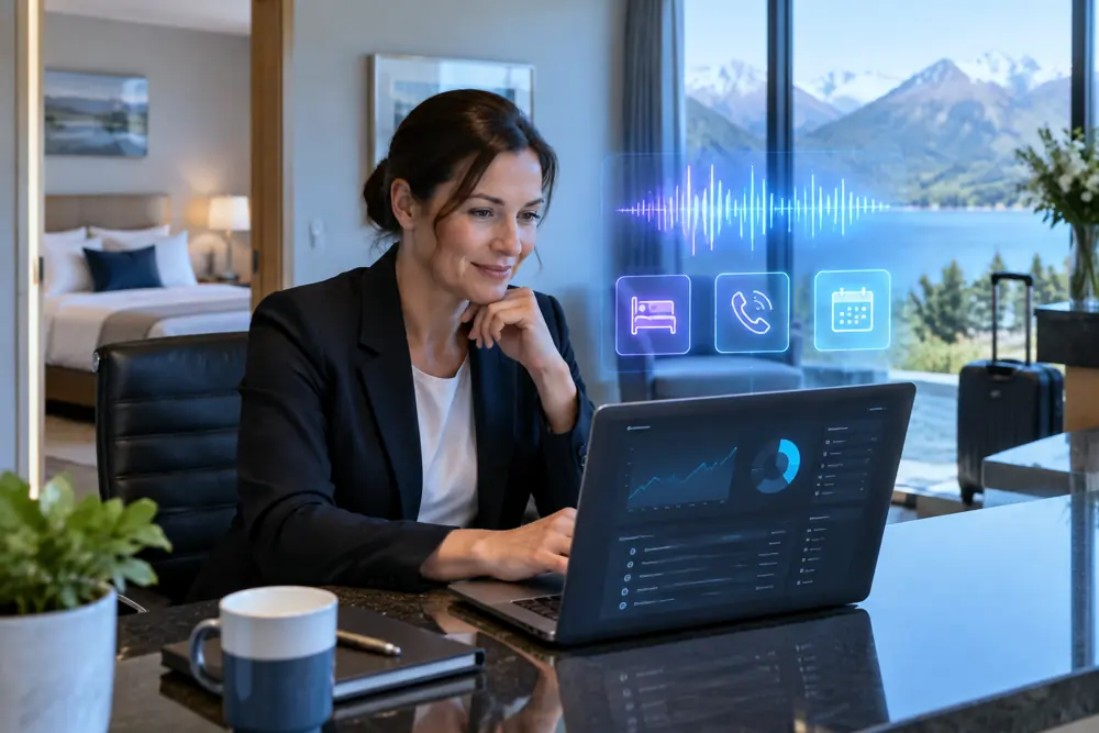 Business owner reviewing Voice AI conversation outcomes