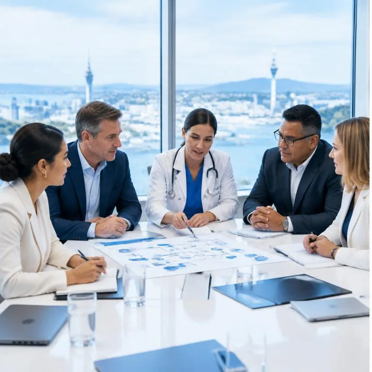 INDUSTRIES specialists working together in a bright corporate environment