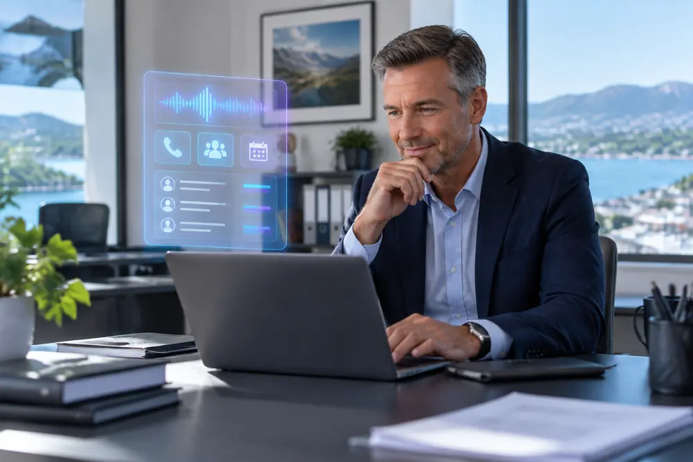 Business owner reviewing Voice AI conversation outcomes
