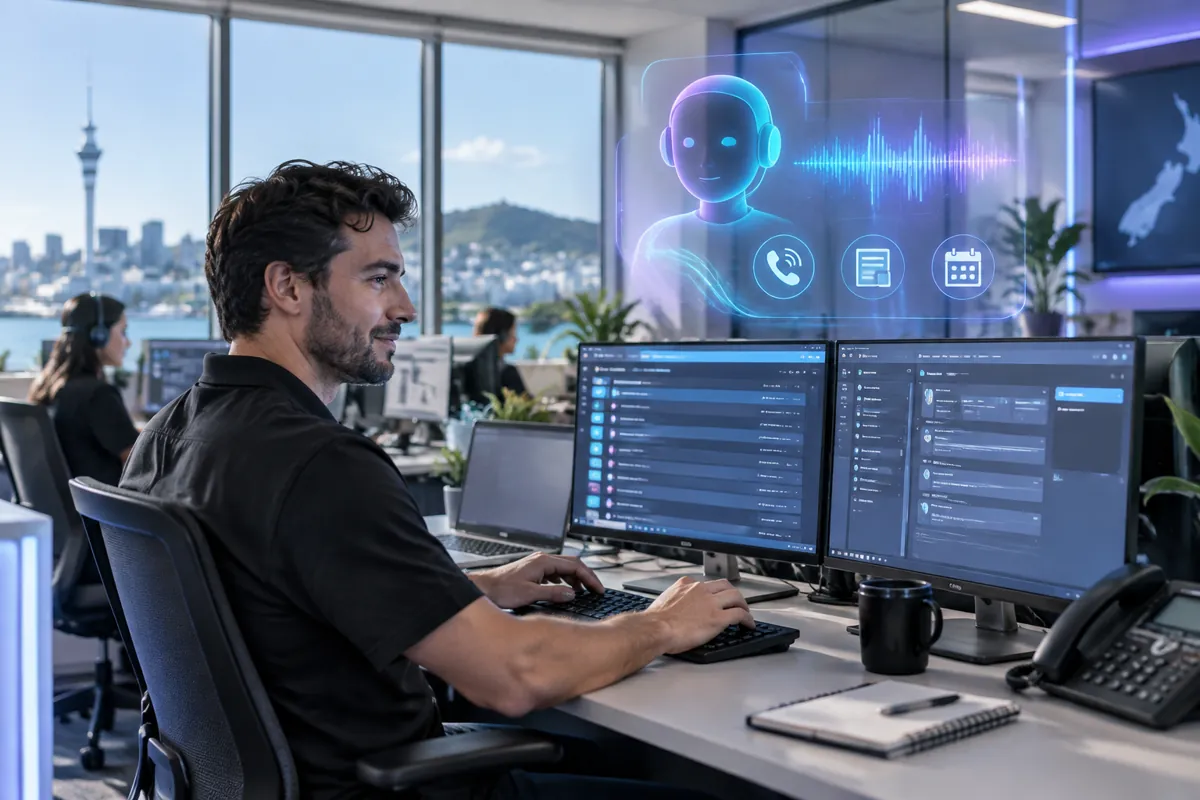 IT support/MSPs team at work while AIIT Voice AI answers customer calls