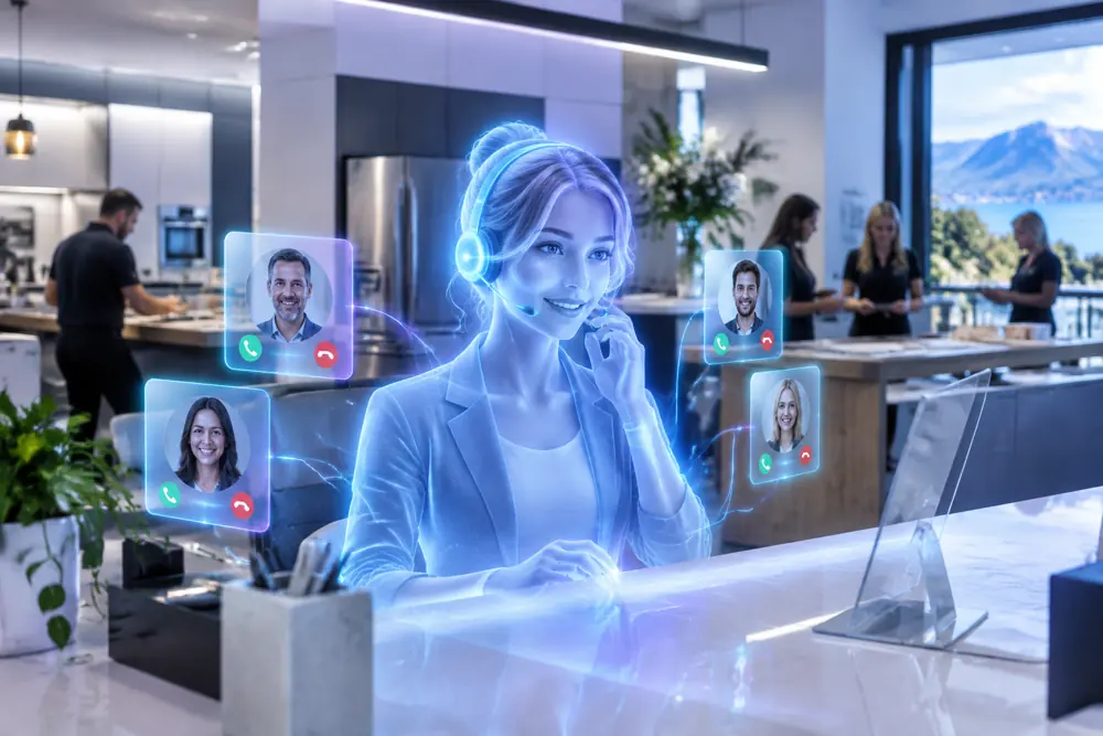 SAM digital receptionist answering calls for a New Zealand kitchen companies business