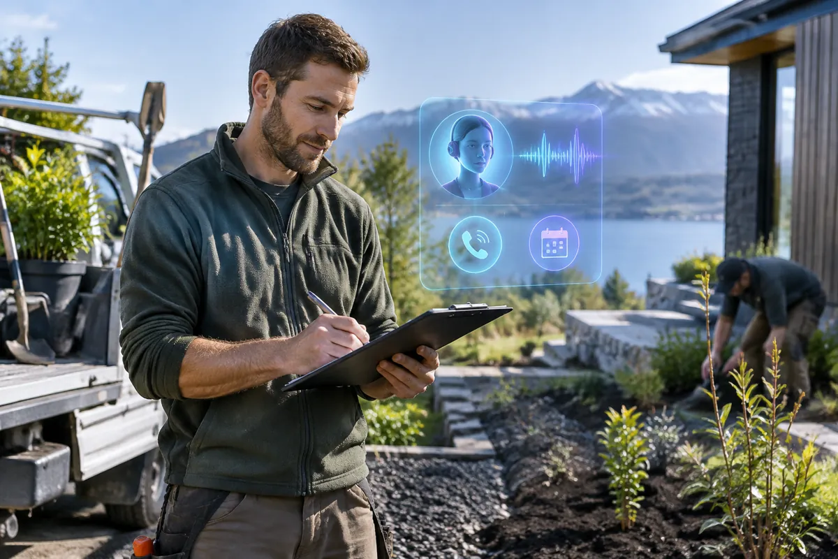 Landscapers team at work while AIIT Voice AI answers customer calls