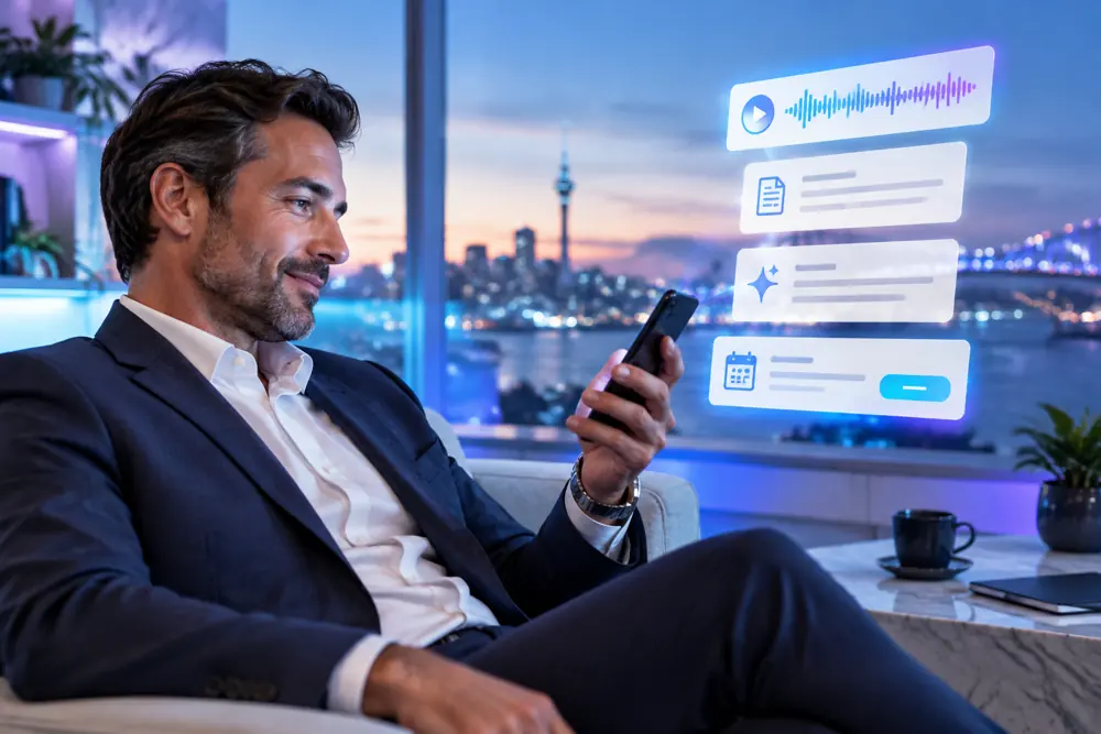 Law firms owner reviewing SAM call summaries and pre-booked jobs on a phone