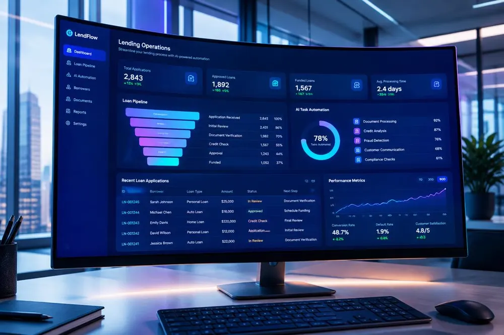 Lending operations dashboard with loan pipeline stages