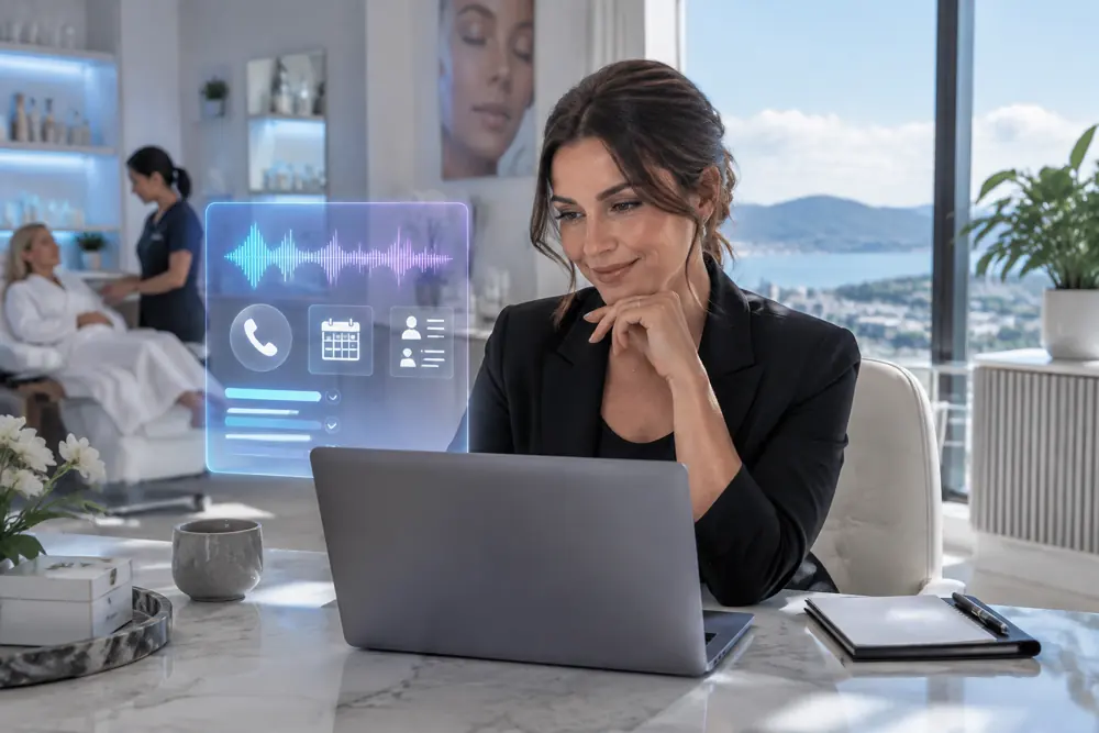 Business owner reviewing Voice AI conversation outcomes