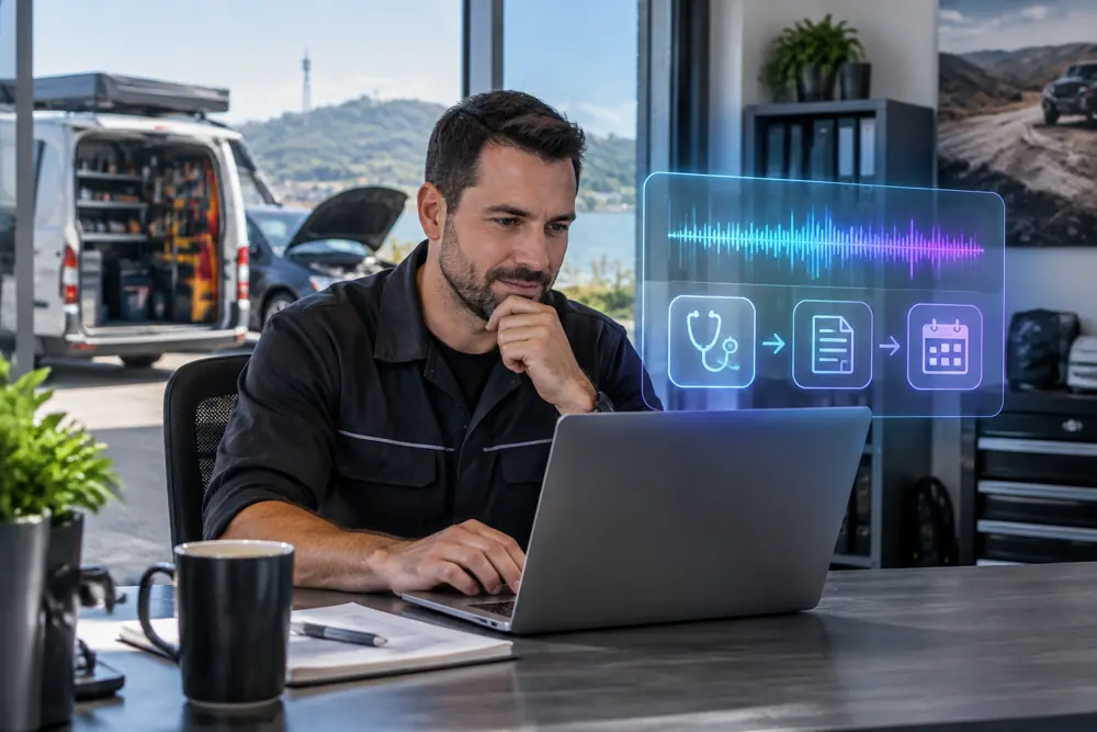 Business owner reviewing Voice AI conversation outcomes