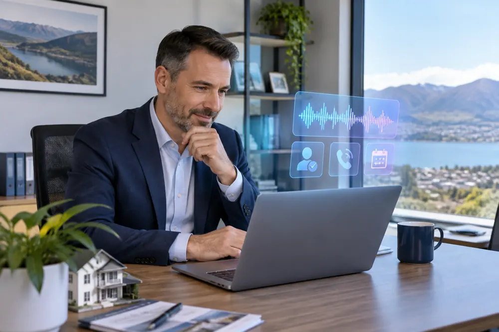 Business owner reviewing Voice AI conversation outcomes