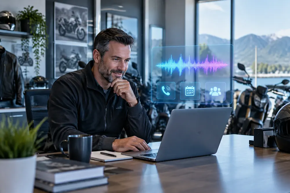 Business owner reviewing Voice AI conversation outcomes