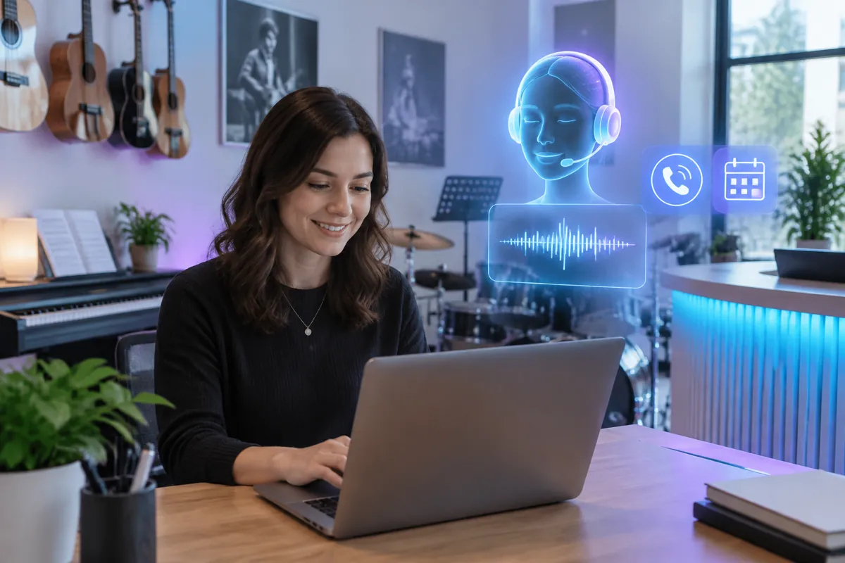 Music schools team at work while AIIT Voice AI answers customer calls