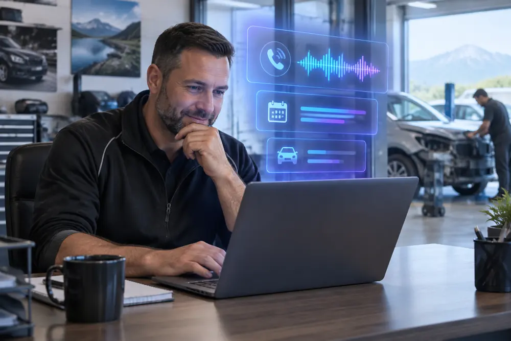 Business owner reviewing Voice AI conversation outcomes