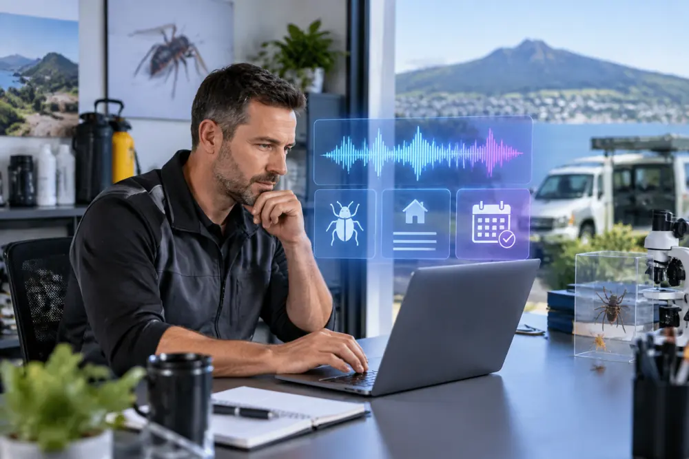 Business owner reviewing Voice AI conversation outcomes