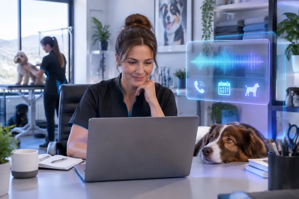 Business owner reviewing Voice AI conversation outcomes