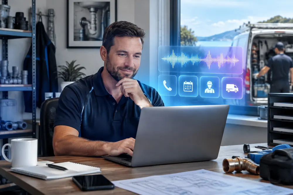 Business owner reviewing Voice AI conversation outcomes