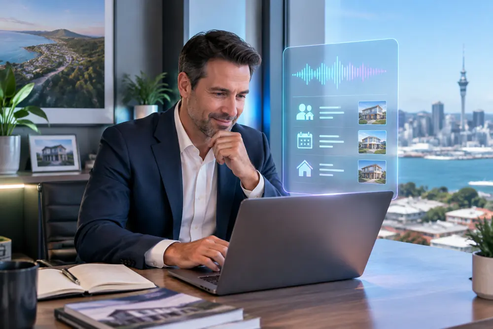 Business owner reviewing Voice AI conversation outcomes