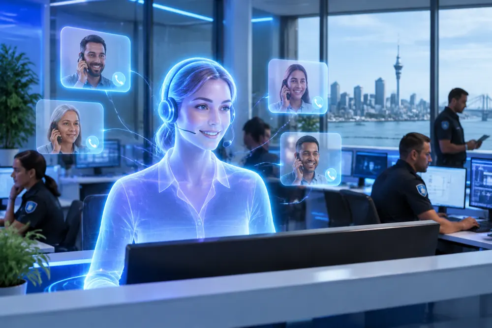 SAM digital receptionist answering calls for a New Zealand security companies business