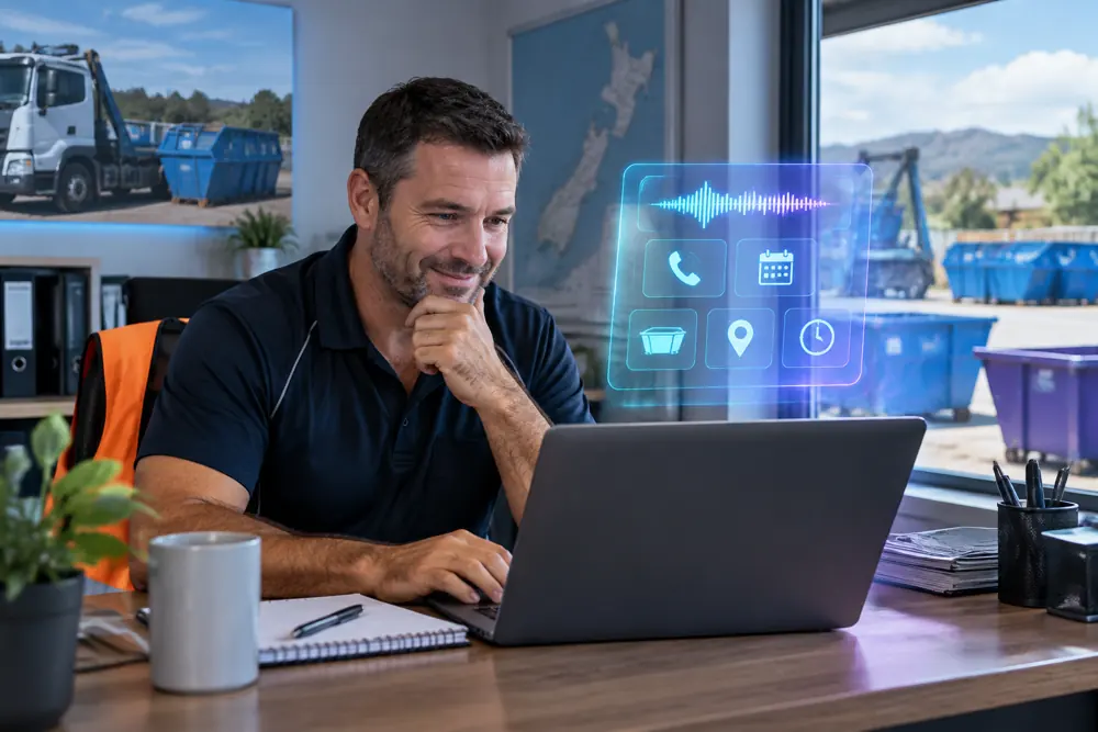 Business owner reviewing Voice AI conversation outcomes