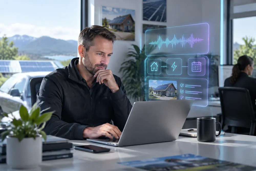 Business owner reviewing Voice AI conversation outcomes