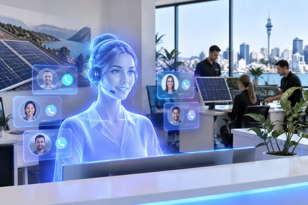 SAM digital receptionist answering calls for a New Zealand solar installers business