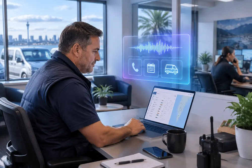 Business owner reviewing Voice AI conversation outcomes