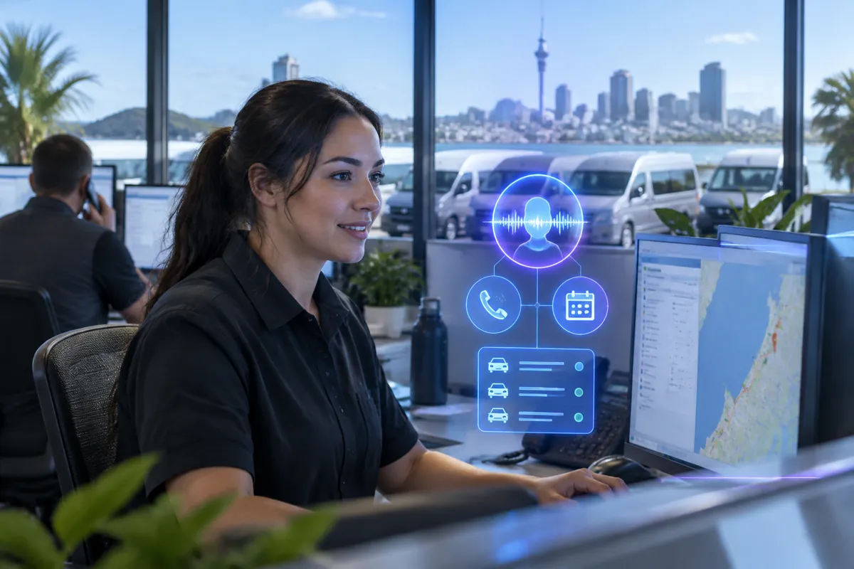 Taxi/shuttle companies team at work while AIIT Voice AI answers customer calls