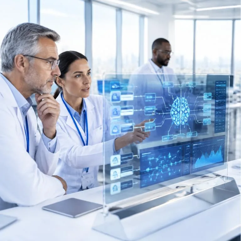 TECHNOLOGY specialists working together in a bright corporate environment